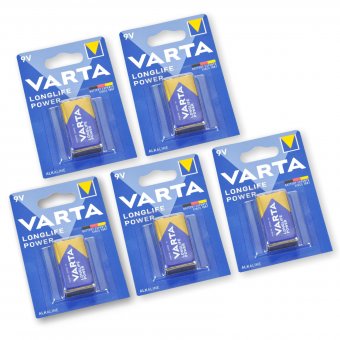 5 Blister Varta 9V Block Batterien 